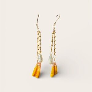 Sunrise shell chip and fresh water pearl Dangle Earrings